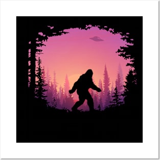 Bigfoot UFO (sunset background) Posters and Art